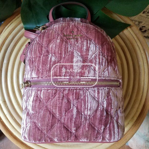 Kate Spade NWT Mini Convertible Velvet Backpack color : pomegranate pink - Picture 10 of 11